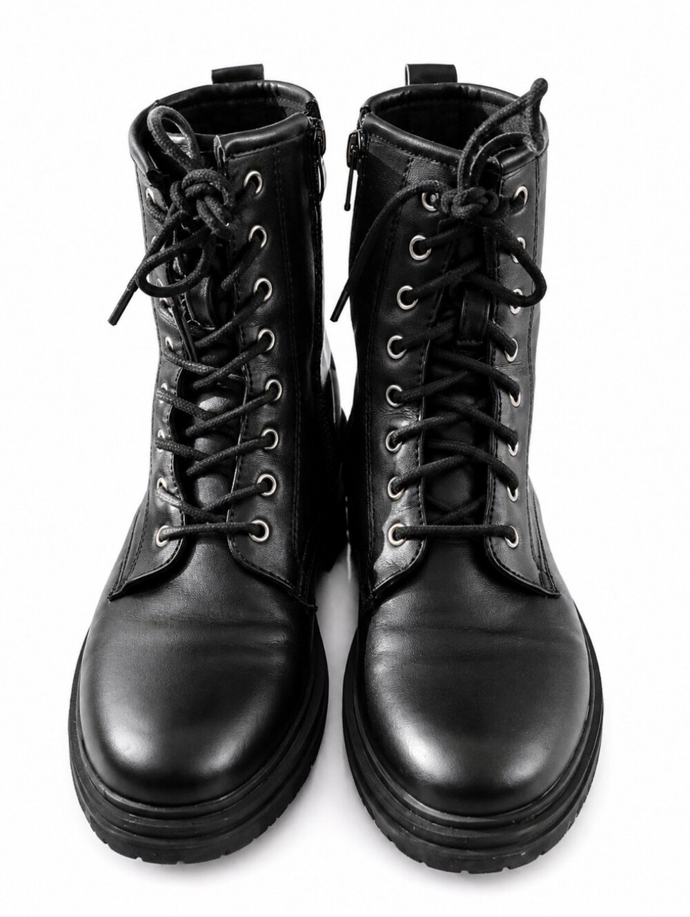 Steve Madden Women’s Black Lace Up Combat Boots Side Zip Ankle Biker